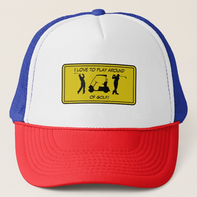 Sports Golf Black Silhouette Trucker Hat (Front)