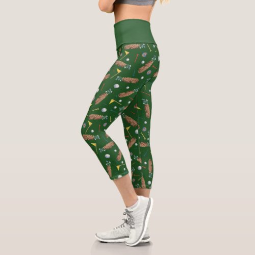 Sports Golf Equipment Green Pattern Capri Leggings