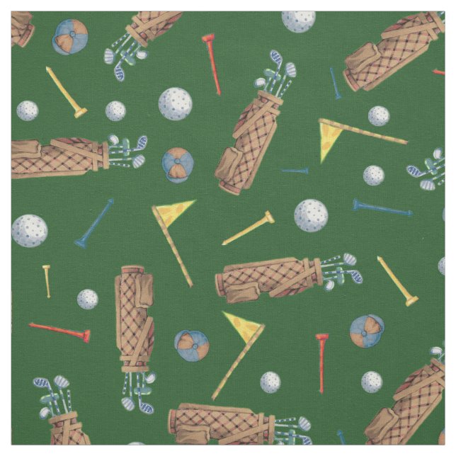 Sports Golf Equipment on Green Pattern Fabric (Swatch)