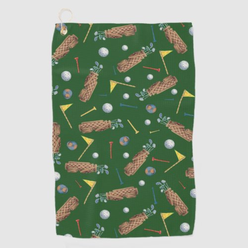 Sports Golf Equipment on Green Pattern Golf Towel