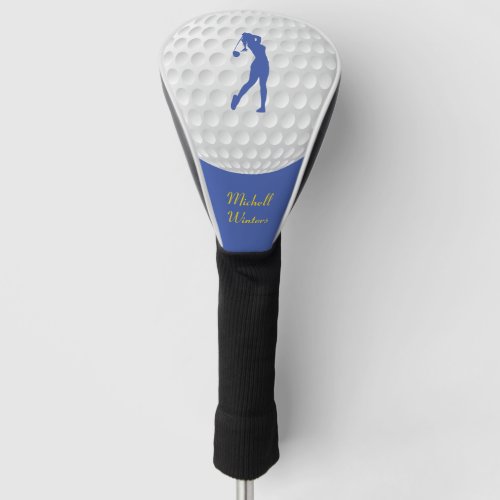 Sports Golfer Female Blue Silhouette Golf Head Cover