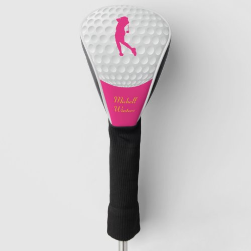 Sports Golfer Female Pink Silhouette Golf Head Cov Golf Head Cover