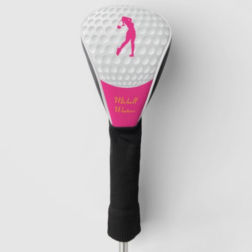 Sports Golfer Female Pink Silhouette Golf Head Cover