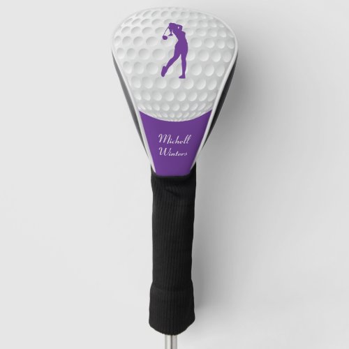 Sports Golfer Female Purple Silhouette Golf Head Cover