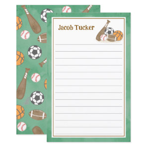 Sports Grass Green Kids Lined Letter Writing Paper