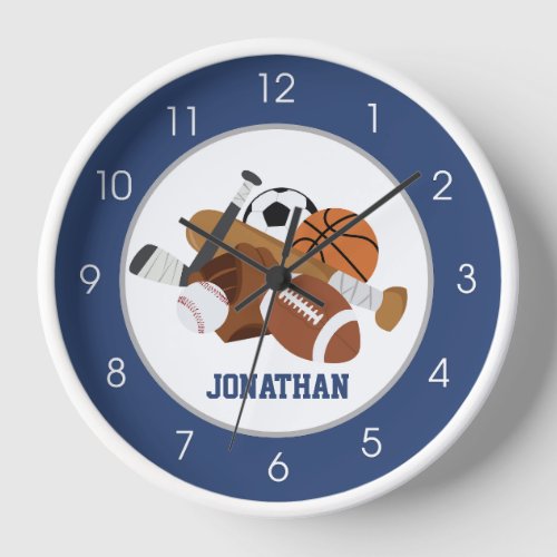 Sports Gray and Navy Blue All Stars Boys Kids Wall Clock