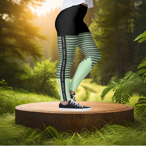 Sports Green Leggings with Stripes _ No Limits