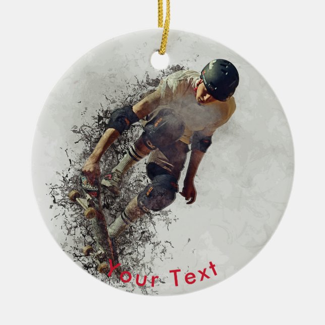 SPORTS Grunge Skateboarder Performing Stunts Ceramic Ornament (Front)