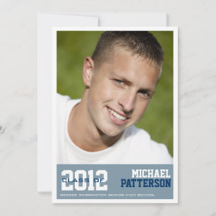 Sports Guy Photo Graduation Party Invitation Blue