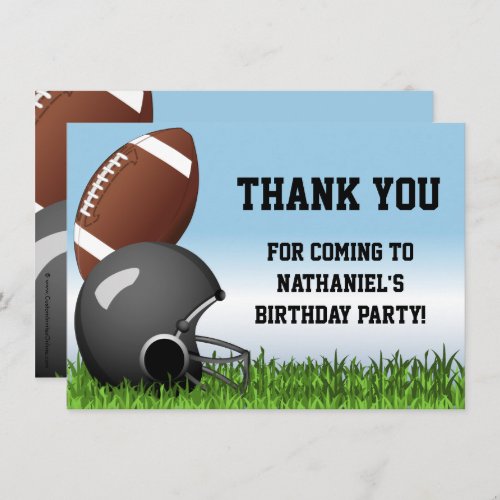 Sports HelmetBallGrass Football Birthday Party Thank You Card