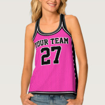 Sports Hot Pink Black Outines Varsity Basketball Tank Top