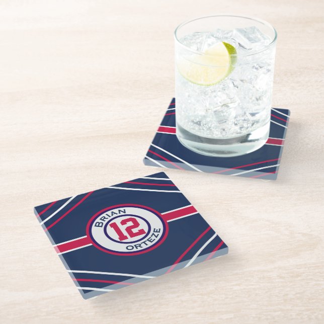 Sports Inspired Blue & red glass coaster (Angled)
