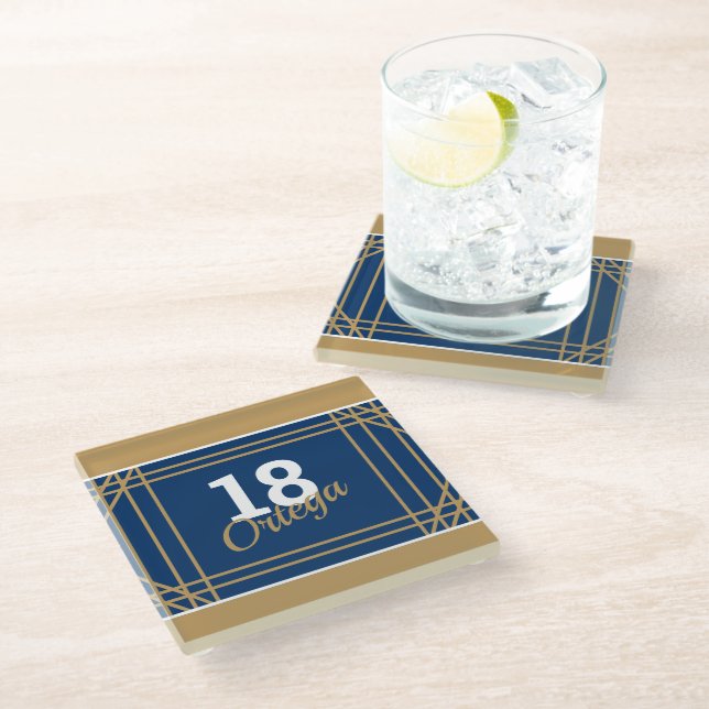 Sports Inspired Gold & blue Glass Coaster (Angled)
