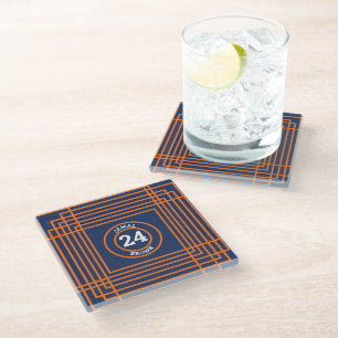 Sports Inspired Orange & blue Glass Coaster