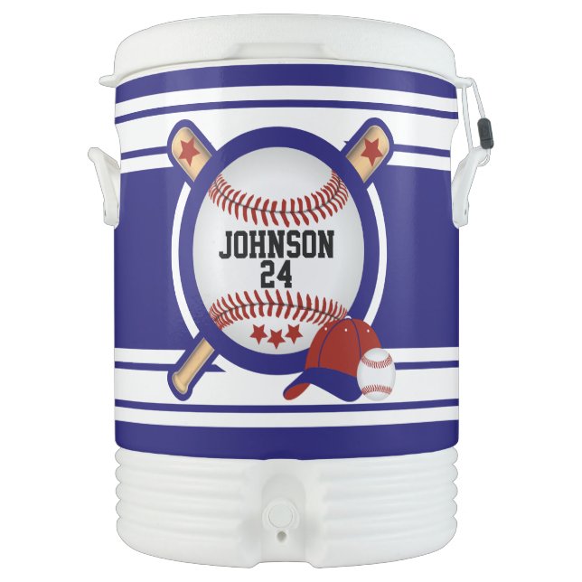 Sports Jersey Baseball | DIY Text | Blue & White Beverage Cooler (Front)