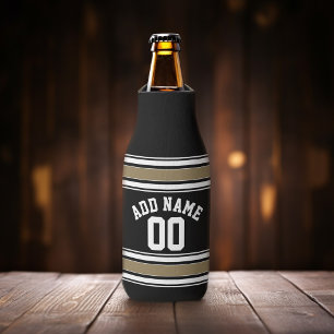 Sports Jersey Black and Gold Stripes Name Number Bottle Cooler