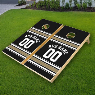 Sports Jersey Black and Gold Stripes Name Number Cornhole Set
