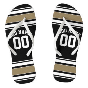 Sports Jersey Black and Gold Stripes Name Number Flip Flops
