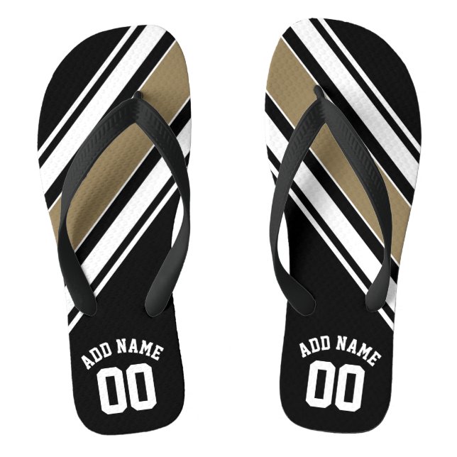 Sports Jersey Black and Gold Stripes Name Number Flip Flops (Footbed)