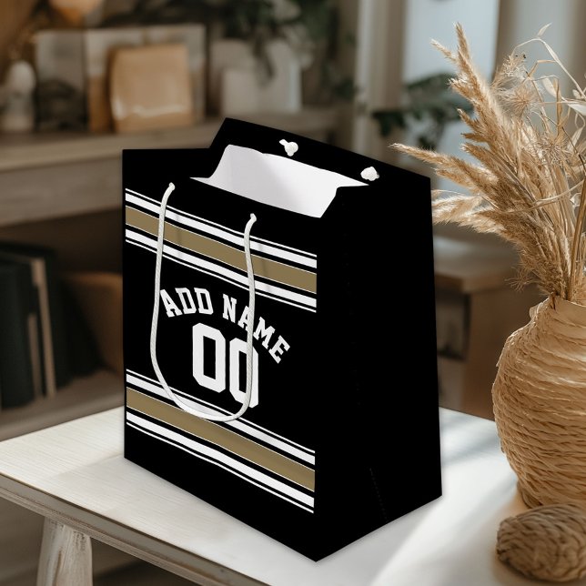Sports Jersey Black and Gold Stripes Name Number Medium Gift Bag (Custom Gift Bag)
