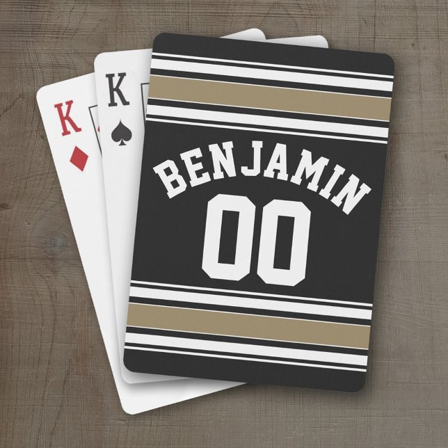 Sports Jersey Black and Gold Stripes Name Number Poker Cards (Personalized Playing Cards - Sports Jersey Design)