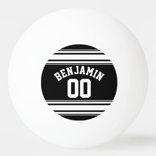Sports Jersey Black and White Stripes Name Number Ping Pong Ball