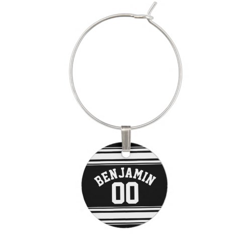 Sports Jersey Black and White Stripes Name Number Wine Charm