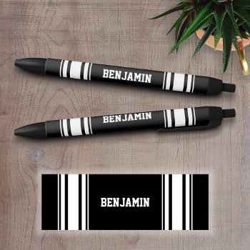Sports Jersey Black And White Stripes Personalized Black Ink Pen by MyRazzleDazzle at Zazzle