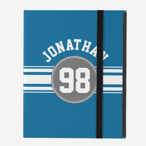 Sports Jersey Blue and Gray Stripes Name Number iPad Folio Case