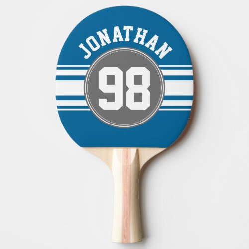Sports Jersey Blue and Gray Stripes Name Number Ping Pong Paddle
