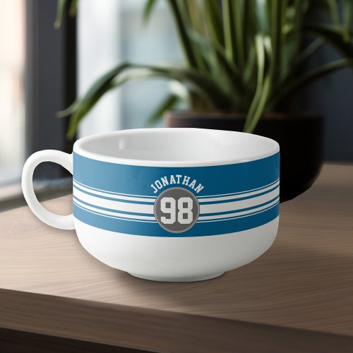 Sports Jersey Blue and Gray Stripes Name Number Soup Mug