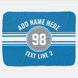 Sports Jersey Blue and Gray Stripes Name Number Stroller Blanket