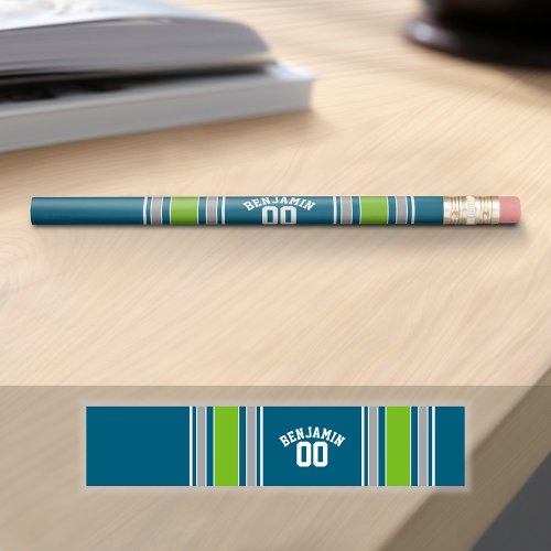 Sports Jersey Blue and Green Stripes Name Number Pencil