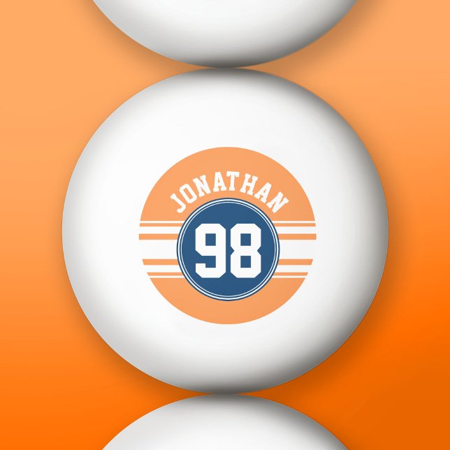 Sports Jersey Blue and Orange Stripes Name Number Ping Pong Ball (Custom Ping Pong Balls)