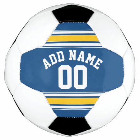 Sports Jersey Blue And Yellow Stripes Name Number Soccer Ball
