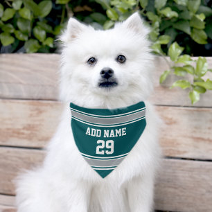 Sports Jersey Design with Dog Name green grey Pet Bandana Collar