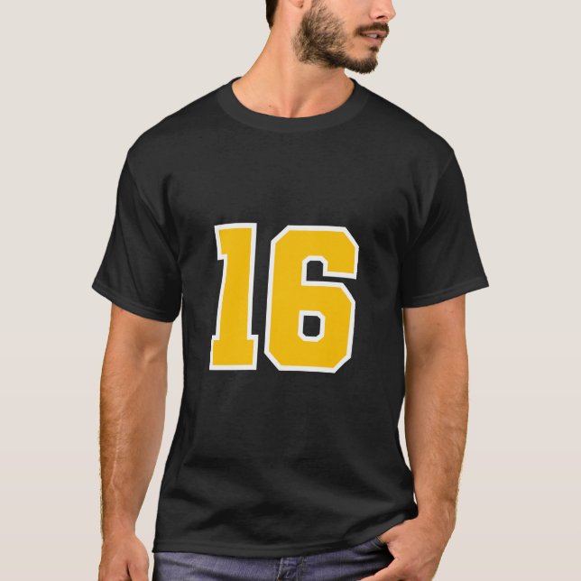 Sports Jersey Favorite Lucky Number Gold #16 T-Shirt (Front)