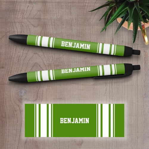 Sports Jersey Green and White Stripes Personalized Black Ink Pen
