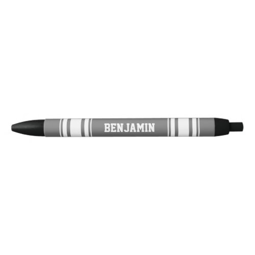 Sports Jersey Grey and White Stripes Personalized Black Ink Pen