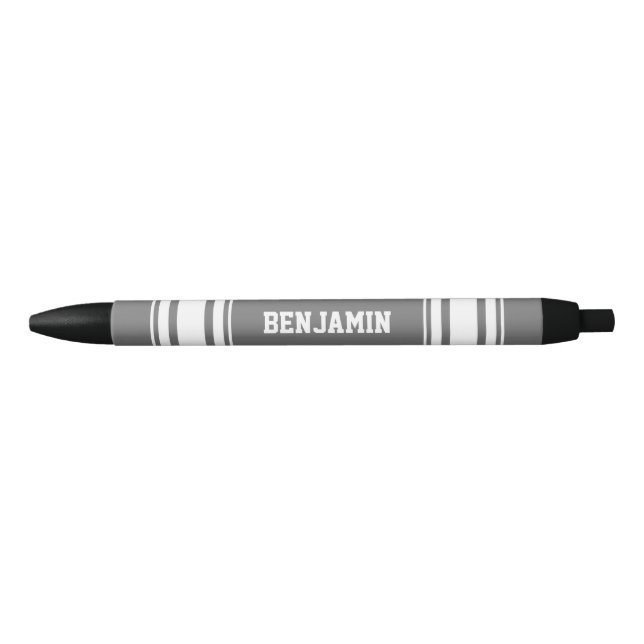 Sports Jersey Grey and White Stripes Personalized Pen (Front)