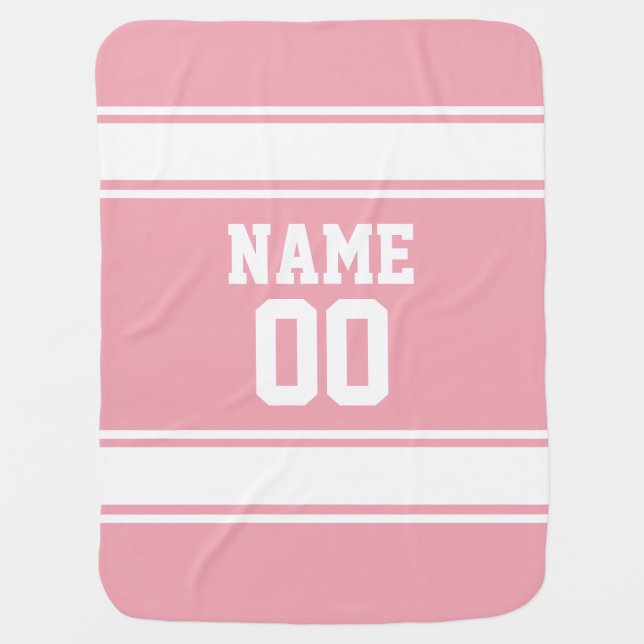 Sports Jersey look Custom Name & Number Pink Baby Blanket (Front)