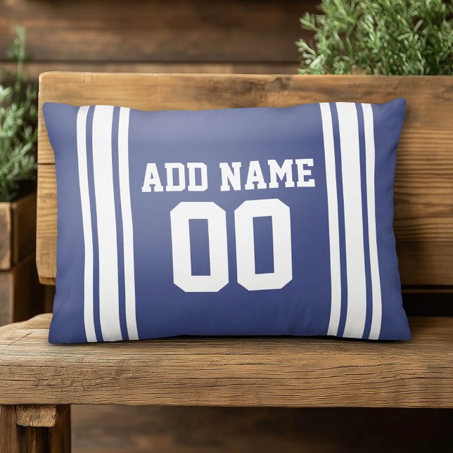 Sports Jersey Name Number Text on Back Blue White Accent Pillow (Custom Pillow)