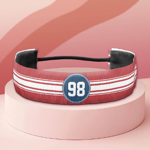Sports Jersey Navy Blue & Red Stripes Name Number Athletic Headband