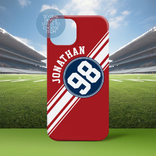 Sports Jersey Navy Blue & Red Stripes Name Number iPhone 16 Case