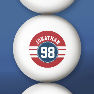 Sports Jersey Navy Blue & Red Stripes Name Number Ping Pong Ball