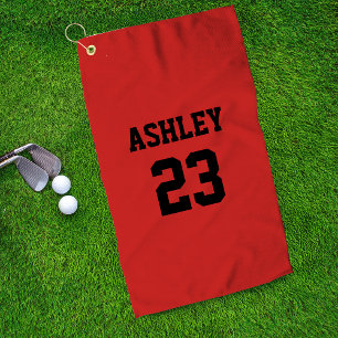 Sports Jersey Number and Name Red Personalized Golf Towel