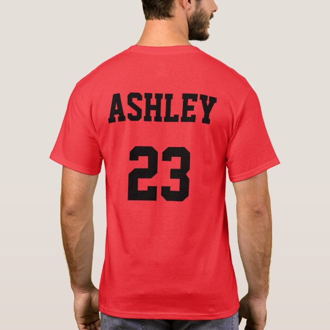Sports Jersey Number and Name Red Personalized T-Shirt (Back)