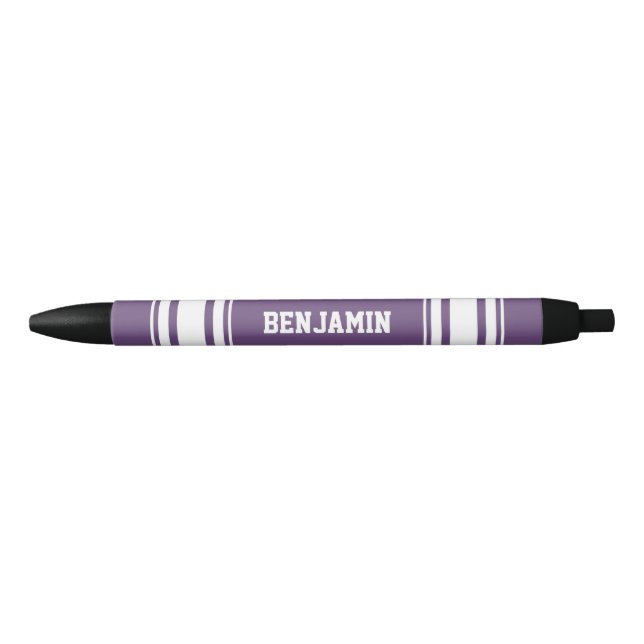 Sports Jersey Purple White Stripes Personalized Pen (Front)