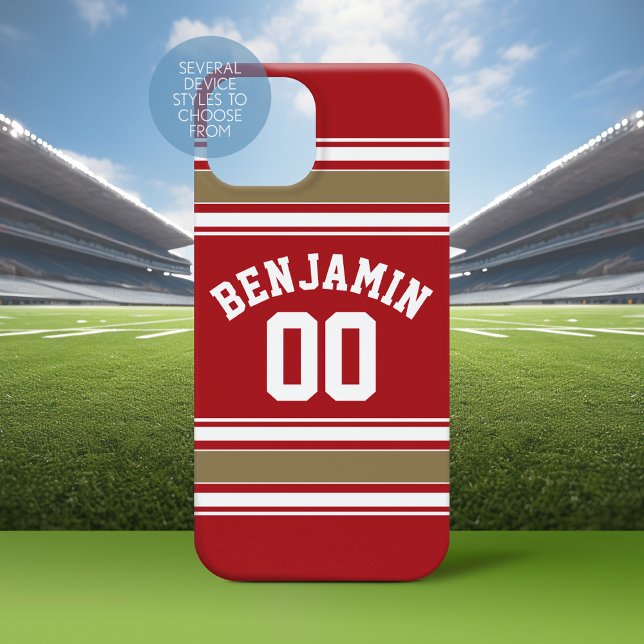 Sports Jersey Red and Gold Stripes Name Number Case-Mate iPhone Case (Personalized Phone Case with a Football Jersey Stripe Design)