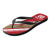 Sports Jersey Red and Gold Stripes Name Number Flip Flops (Angled)
